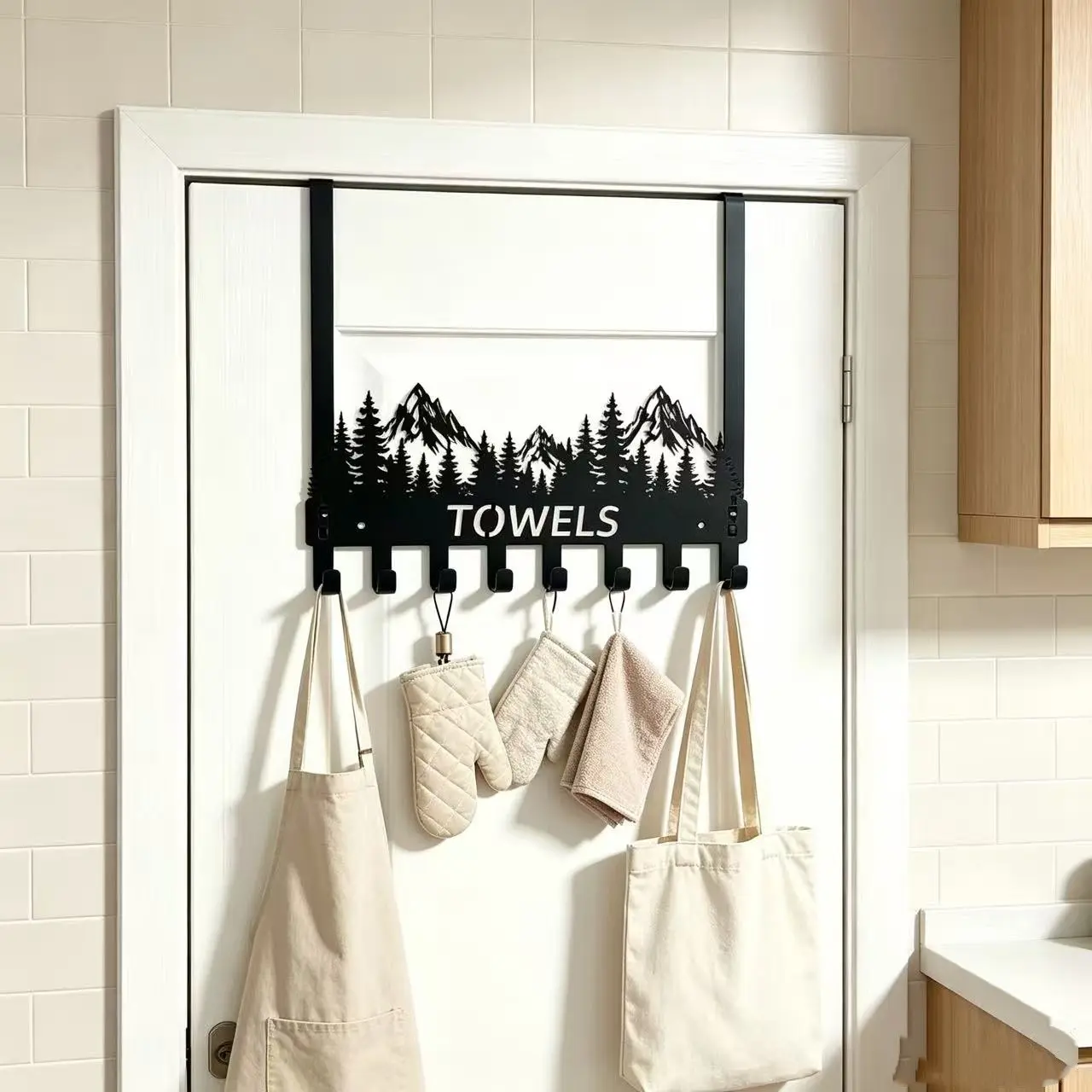 Metal Mountain Hook Organizer, 8 Hooks No-Drill Wall Mount, Storage Box for Hallway, Bedroom, Bathroom, Christmas Gift