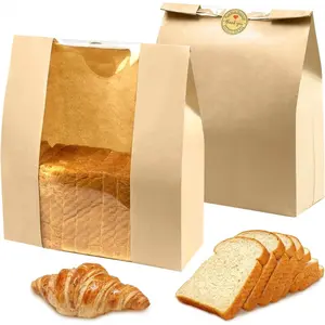 25 Pieces Paper Bread Bags For Homemade Bread, Sourdough Bread Paper Bags Bakery Bags with Window for Food Packaging Storage Bakeware Utensils