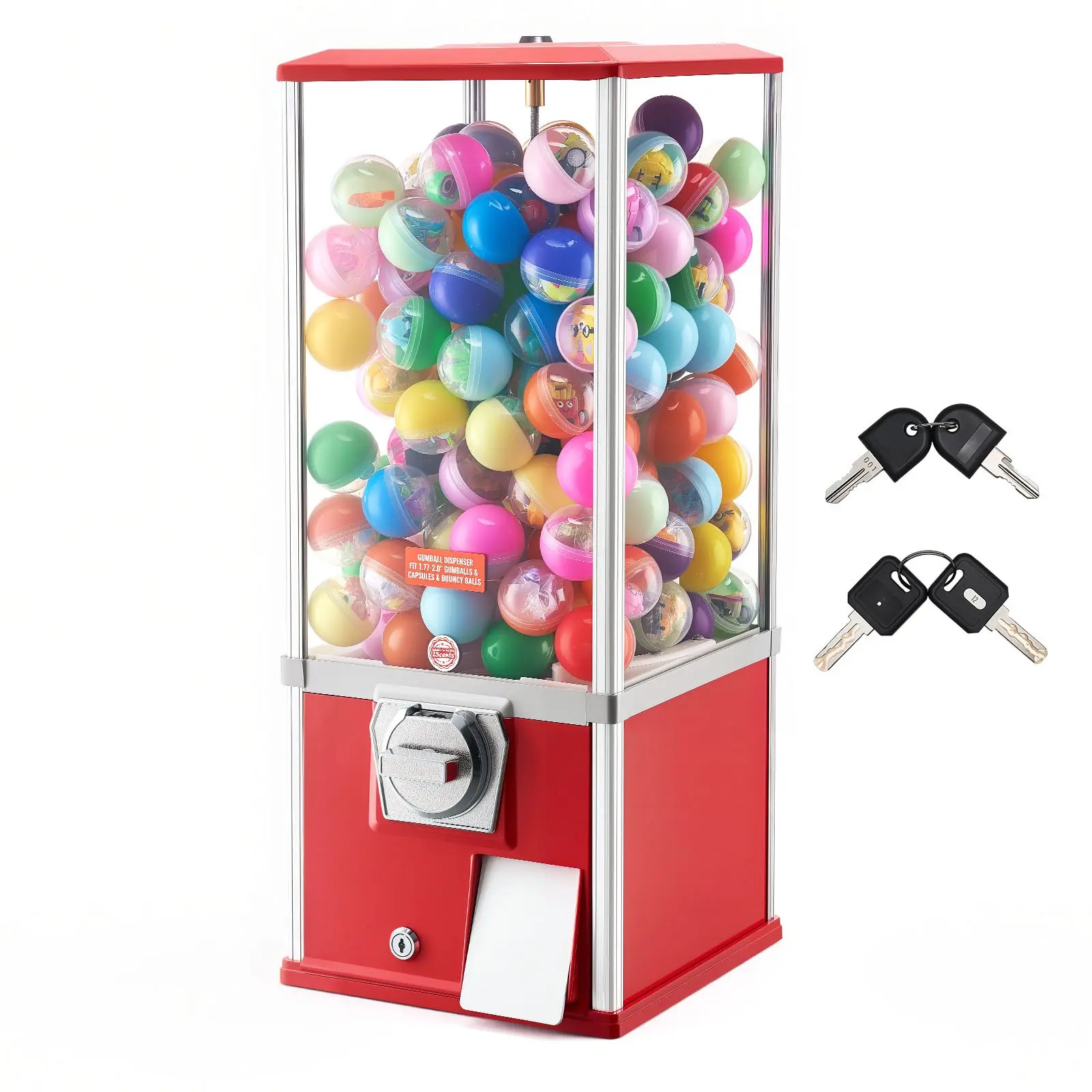【DealsForYouDays】VEVOR Gumball Machine for Kids, 25" Height Home Vending Machine, PS Bouncy Balls Dispenser, Hold 230 Capsule Toys, Rectangle Bubble Gum Machine for Game Stores, Coin Operated Gumball Bank, Red