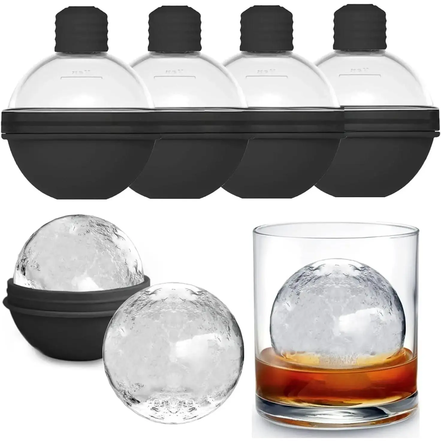 Ice Ball Molds for  - Set of 4 Round Makers with Lids for , , and Drinks