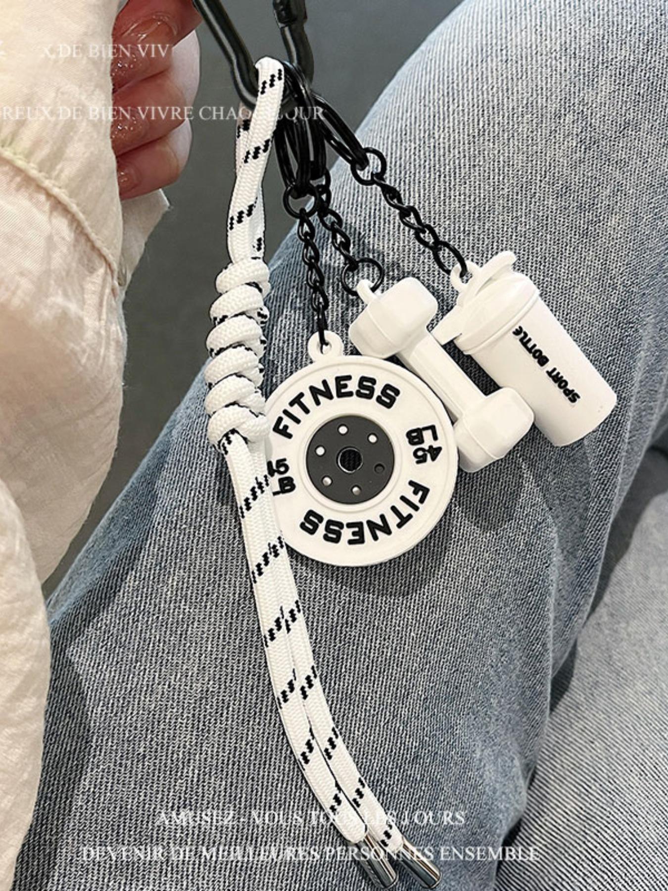 Fitness Gym Keychain, Barbell & Dumbbell Pendant Lanyard Keyring with Woven White and Pink Rope, Bag/Purse Charm and Weightlifting Themed Jewelry Accessory Fitness Gym Keychain, Barbell & Dumbbell Pendant Lanyard Keyring with Woven White and Pink Rope, Bag/Purse Charm and Weightlifting Themed Jewelry Accessory