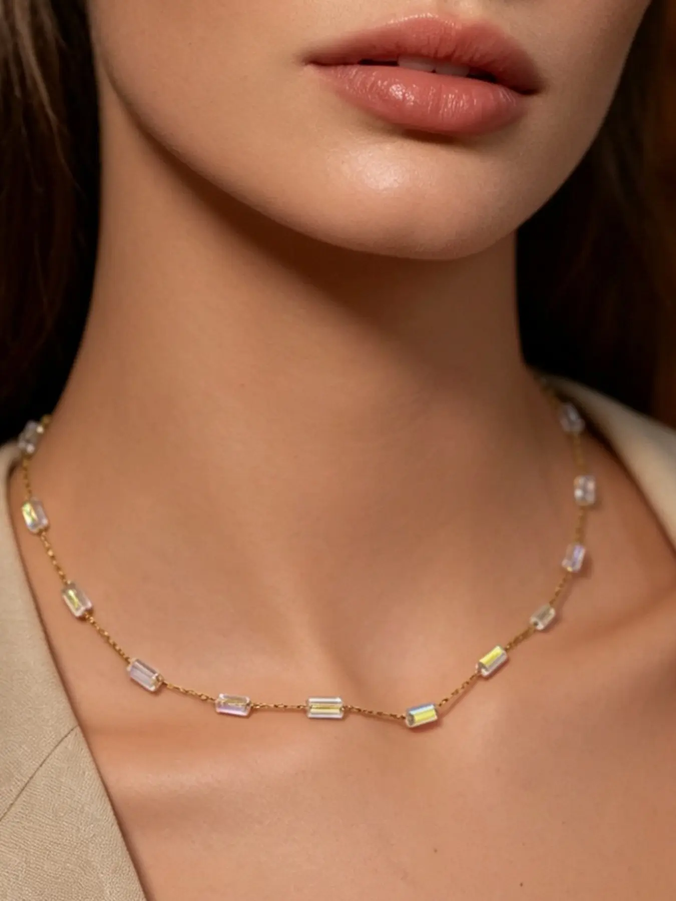 Fashion Colorful Crystal Beaded Choker Necklace for Women, Luxury Light Luxury Cross-Border Jewelry Wholesale, Dopamine Rainbow Necklace