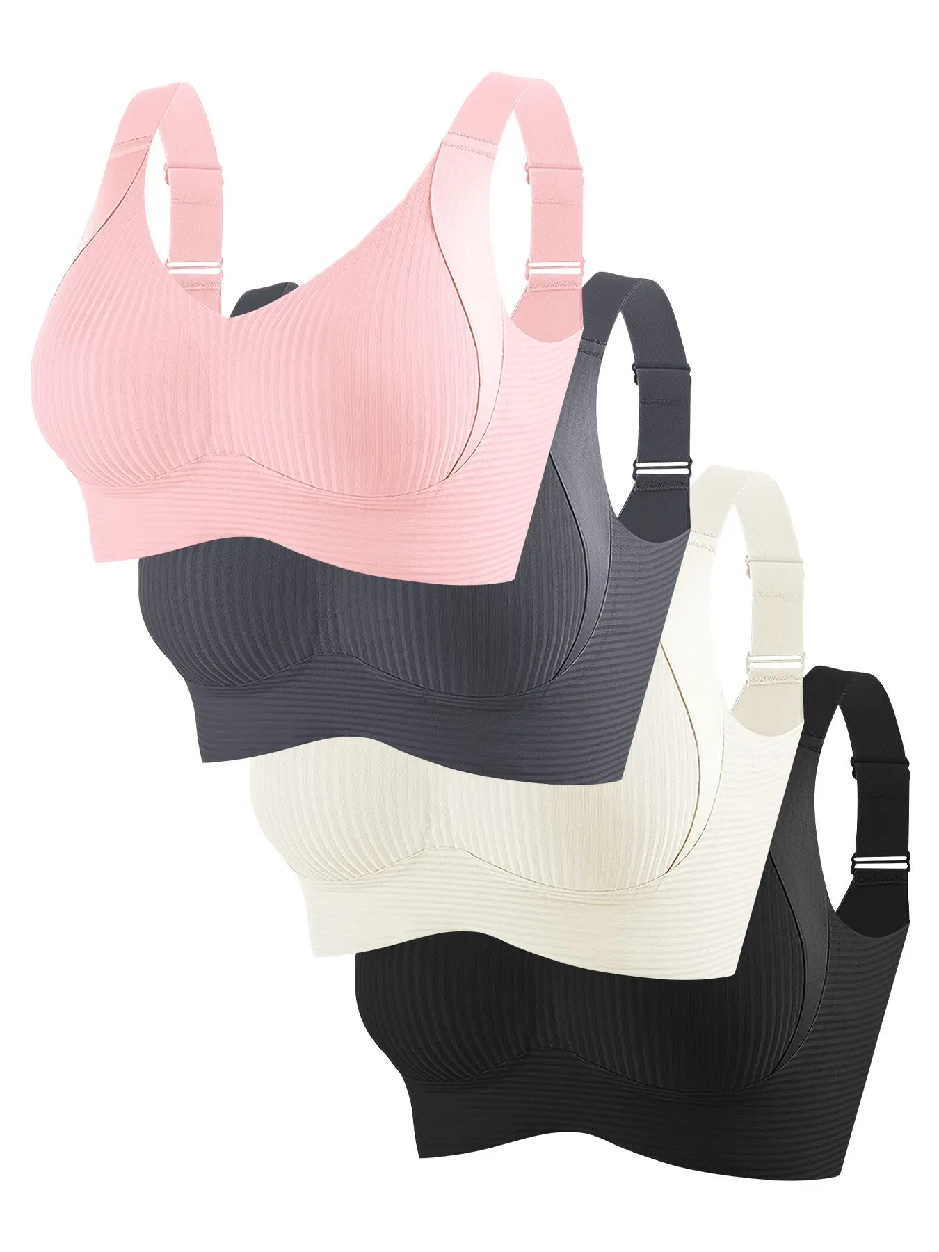 Women's Plain Wireless Bra, Seamless High Elastic Breathable Comfort, Adjustable Straps, Three-Row Buckle Closure, Soft Support Lingerie