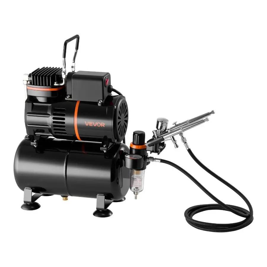 VEVOR Professional Airbrush Kit with 1/6 HP Air Compressor, Tank, 3 Dual-Action Airbrushes (3 Tips), Hose, Acrylic Paint, 2 Fans for Cake Decorating, Model Painting, No