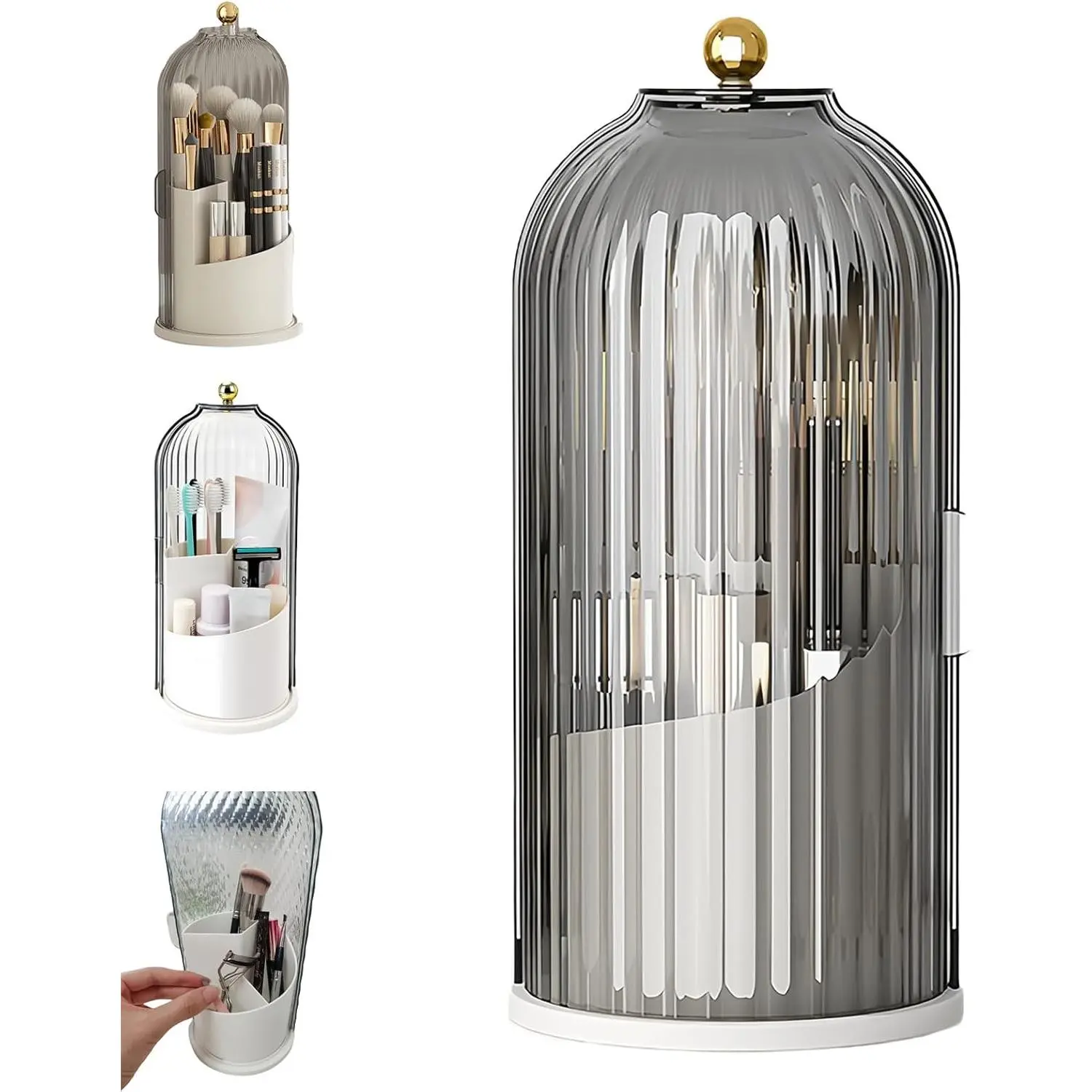 360° Rotating Concealed Vanity Toothbrush Holder with Cover - Waterproof, Dustproof Bathroom Countertop Organizer for Toothbrush, Toothpaste Storage