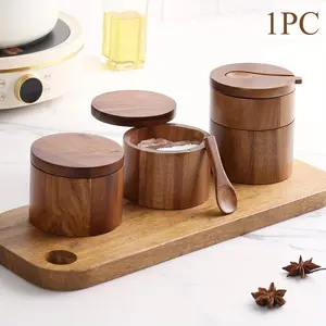 Solid Acacia Wood Salt Cellar | Natural Kitchen Seasoning Jar – Pepper & Spice Storage Box