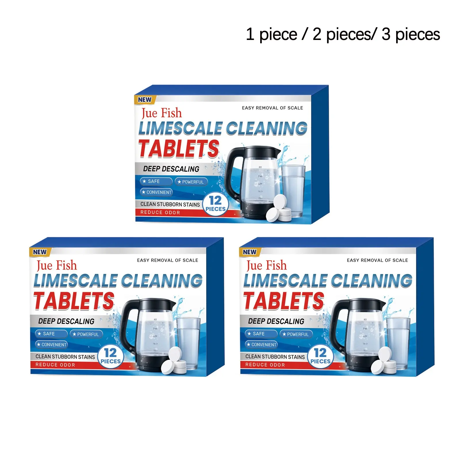 Water Kettle Cleaning Tablets (12/24/36 Pieces), Odorless, Brightening, General Descale, Removes Stains, Powder Type, Non-Sponge Rubber