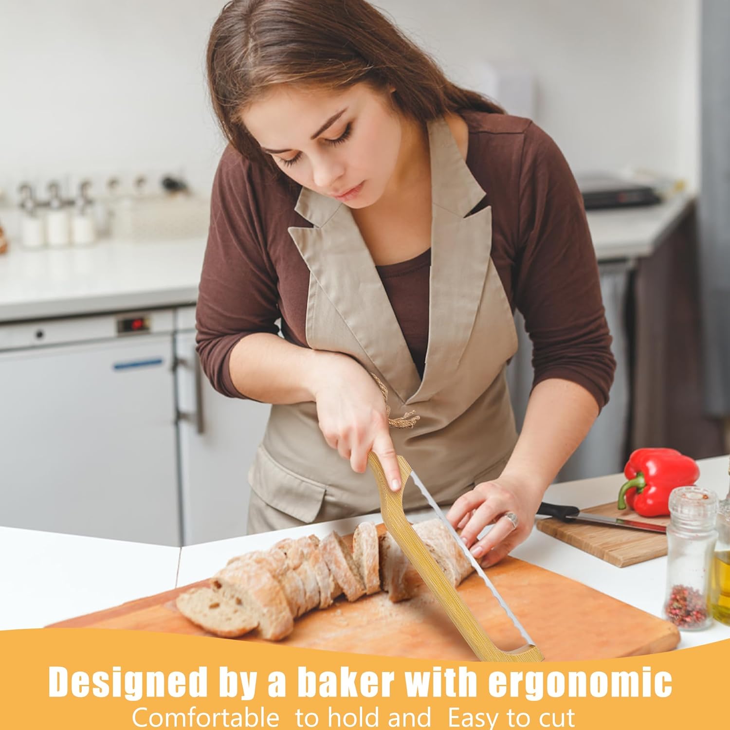 Wooden Bread Knife, 1 Count Stainless Steel Bread Slicing Knife with Hanging Rope, Bread Knife for Homemade Bread Sourdough Bread, Stainless Steel Knives