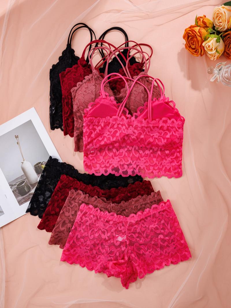 Women's Contrast Lace Backless Wireless Bra & Panty Underwear Set, Sexy Comfy Breathable Pink Lingerie Set for Daily Wear, Underwear Set for Women