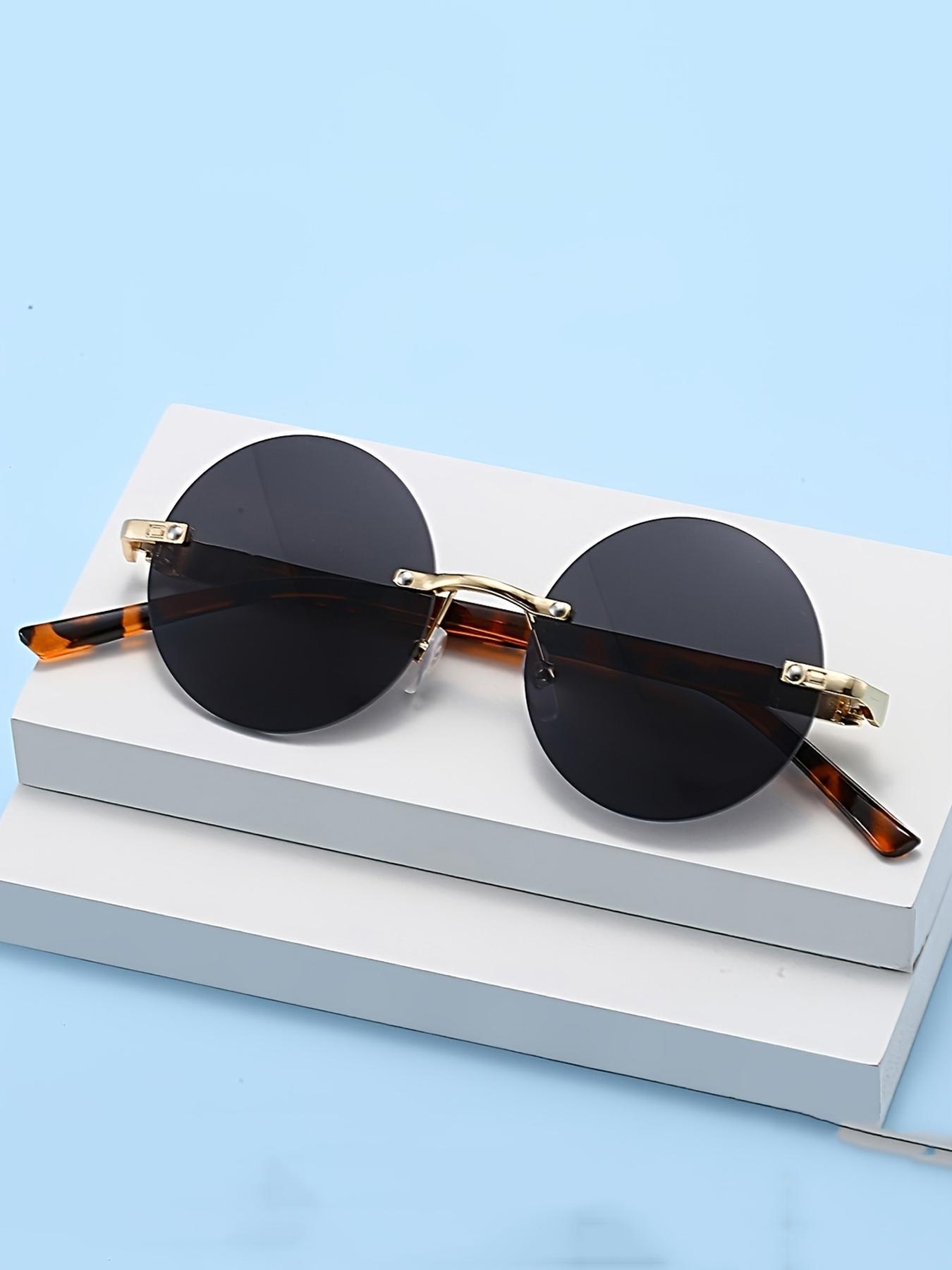 Men's Metal Round Rimless Classic Retro High-Quality Fashion Glasses, Durable PC Lenses for All Seasons, Elegant Decorative Eyewear, Classic Shades