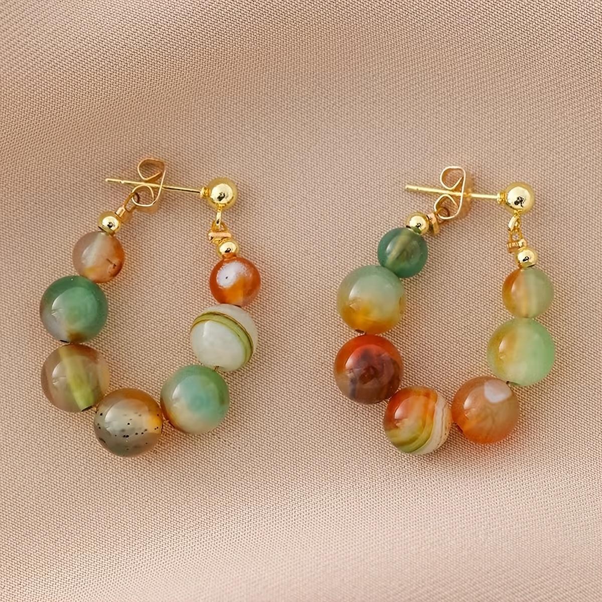 Elegant Women Vibrant Colored Agate Bead Drop Earrings Bohemian Vintage Handmade Colors Agate Beads Drop Earrings Festivals, Birthdays, Dates, Parties, Vacations, Shopping, And Daily Commuting Accessories