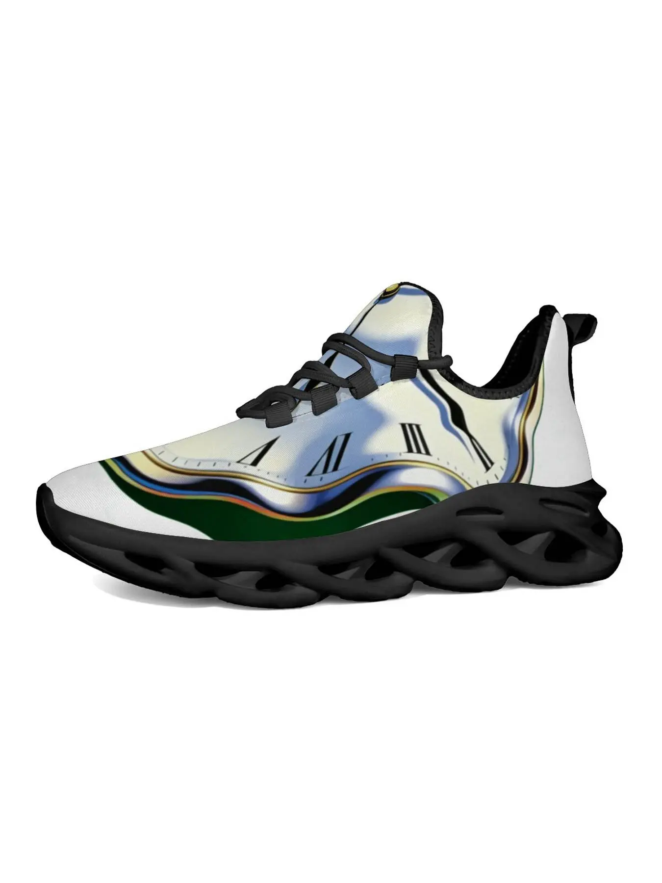 Roman Clock Wave Pattern Sports Shoes, Retro Street Fashion, Gradient Stripes, Cushioned Sole, Versatile Training Shoes