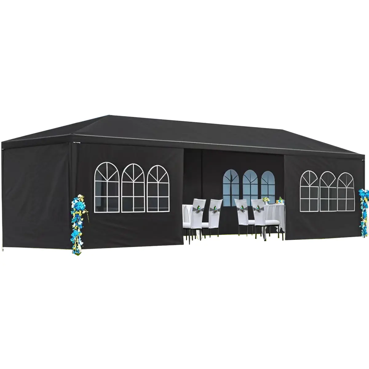 Aobtkel10x30' Wedding Party Canopy Tent Outdoor Gazebo with 8 Removable Sidewalls Black Color