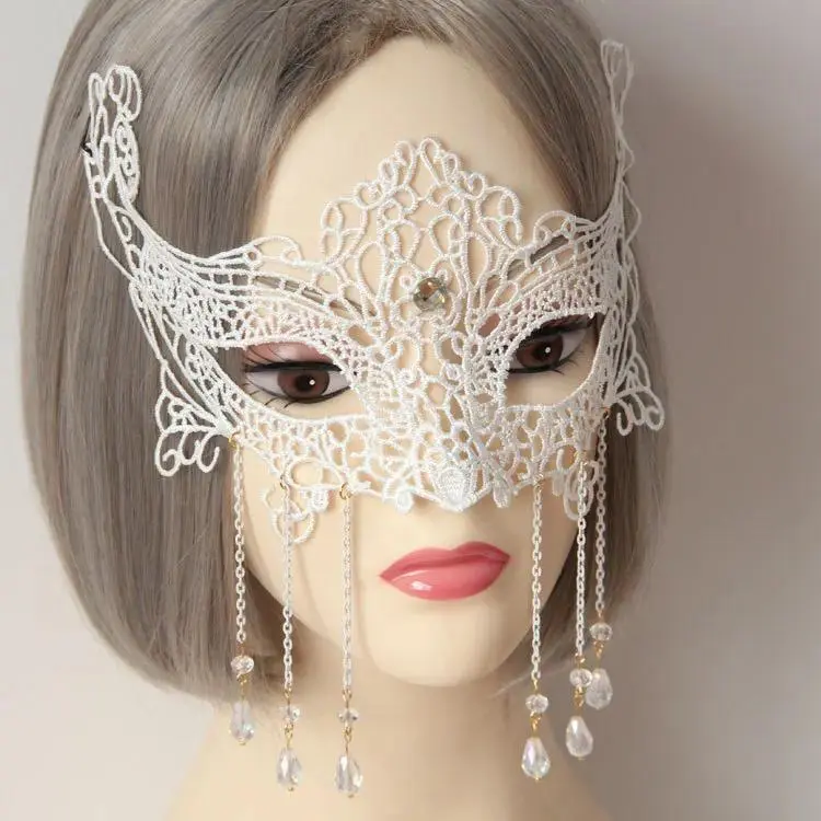 White Sexy Eye Masks for Masquerade Women Halloween Costume Ball Prom Party Nightclub Queen Angels Lace Eye Mask Christmas Party