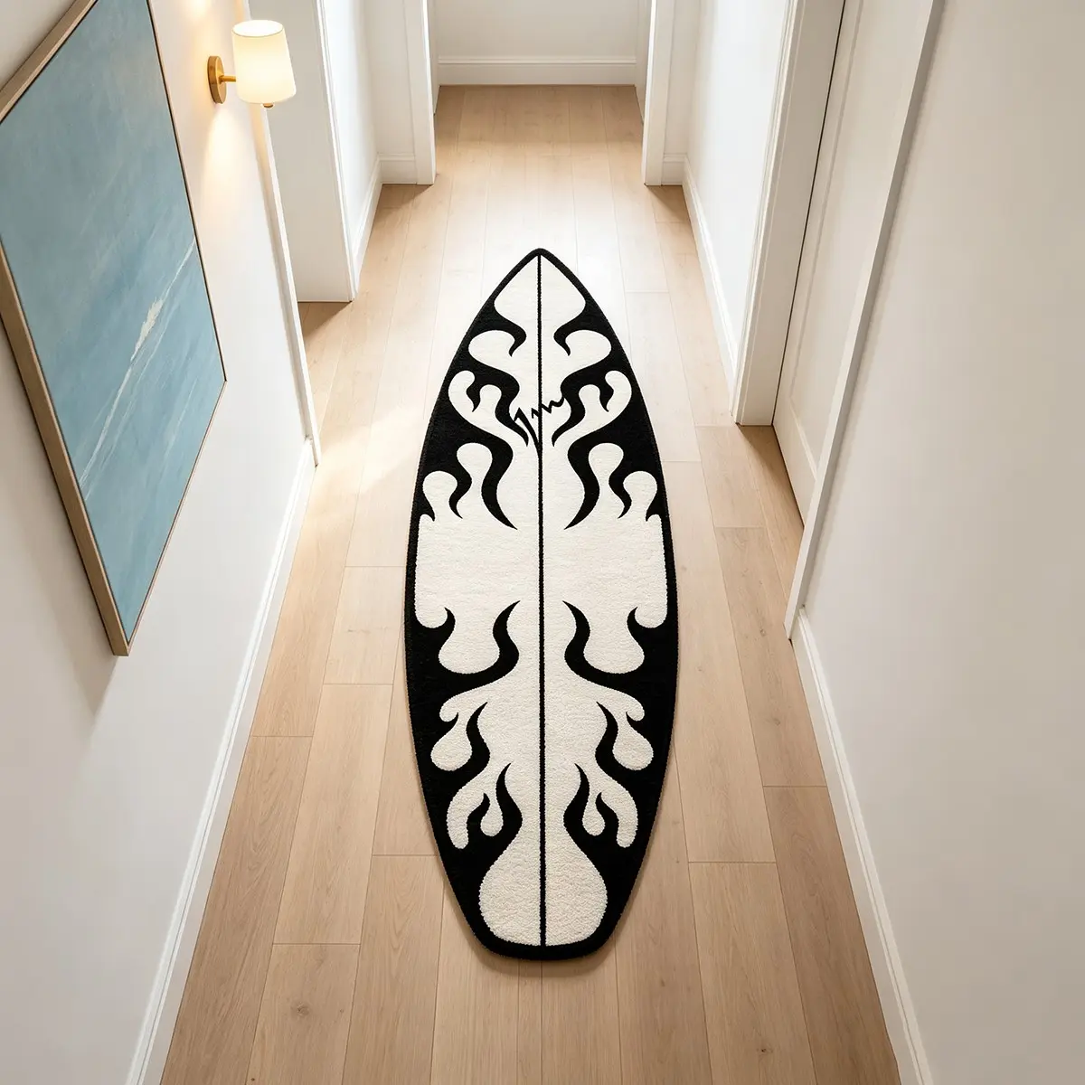 Trendy Flame Graffiti Surfboard Shape Rug, Soft Washable Plush Carpet for Living Room Bedroom, Unique Fashion Home Decor