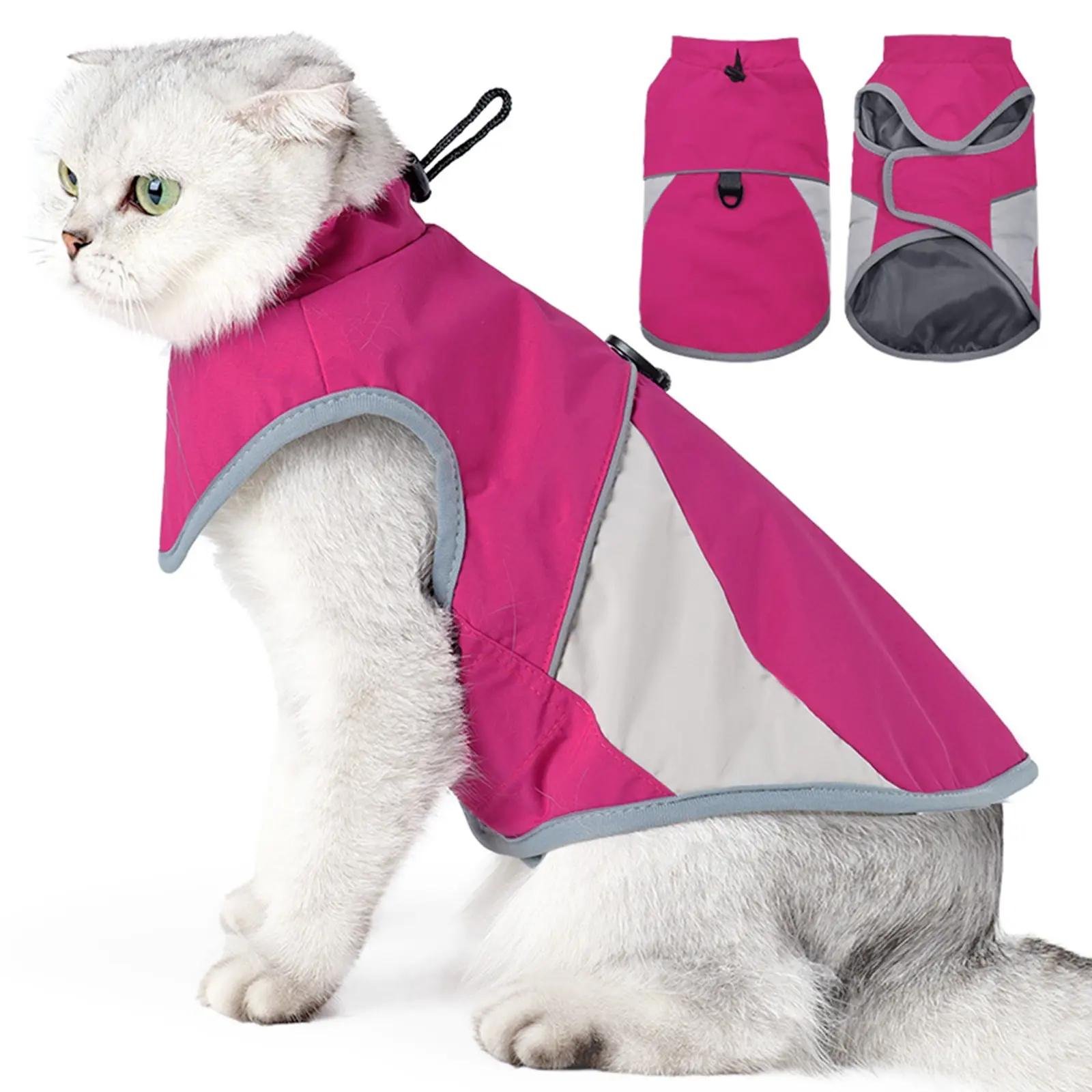 Cat Outdoor Raincoat, Waterproof Windproof Pet Coat, Reflective Magic Tape, Adjustable Harness, Ideal for Wet Weather