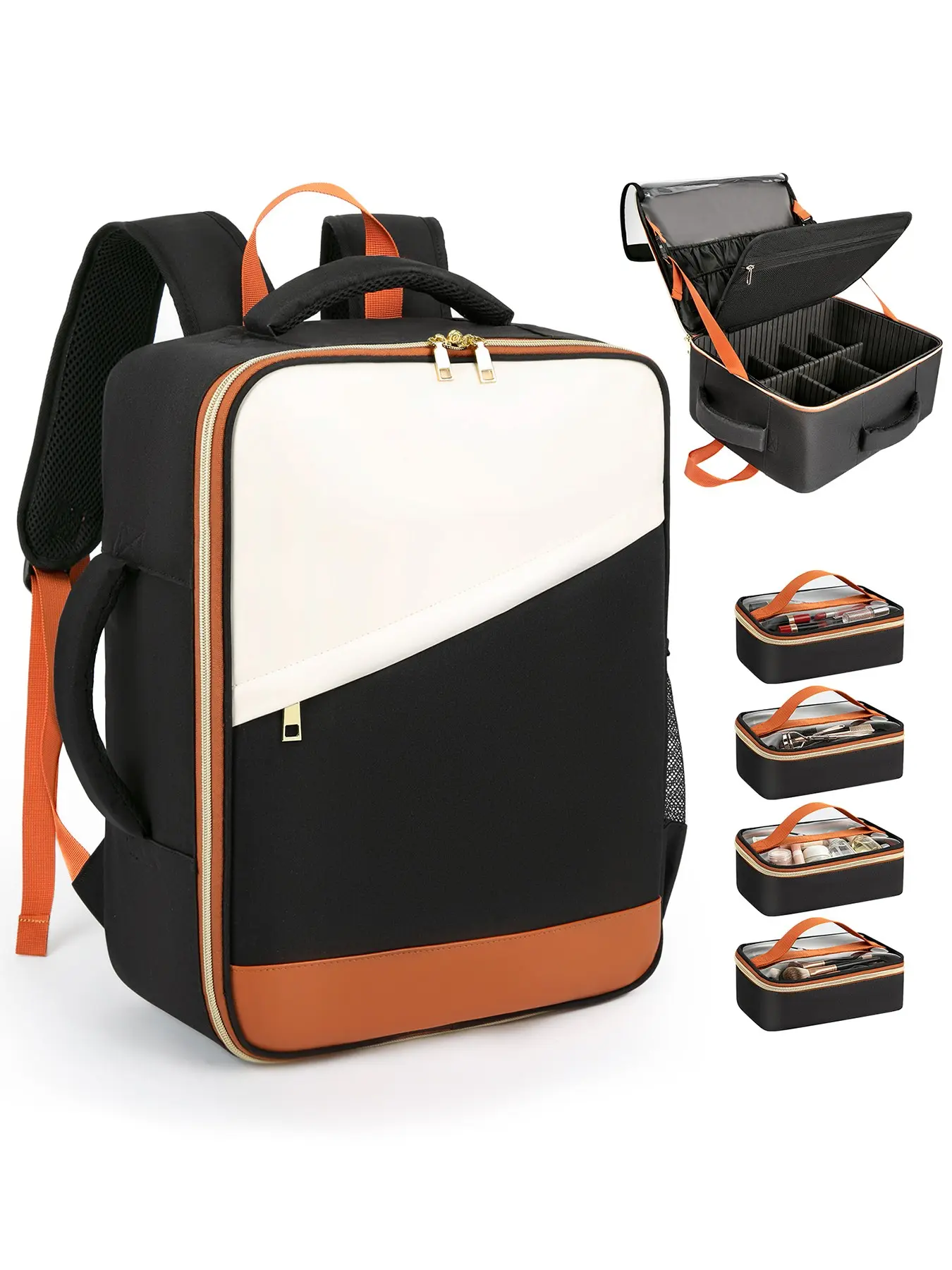 Professional Makeup Backpack, Large Capacity Travel Makeup Bag with Adjustable Dividers & 4 Storage Pouches, Portable Cosmetic Storage Case for Makeup Artists & Stylists, Cosmetics Bag
