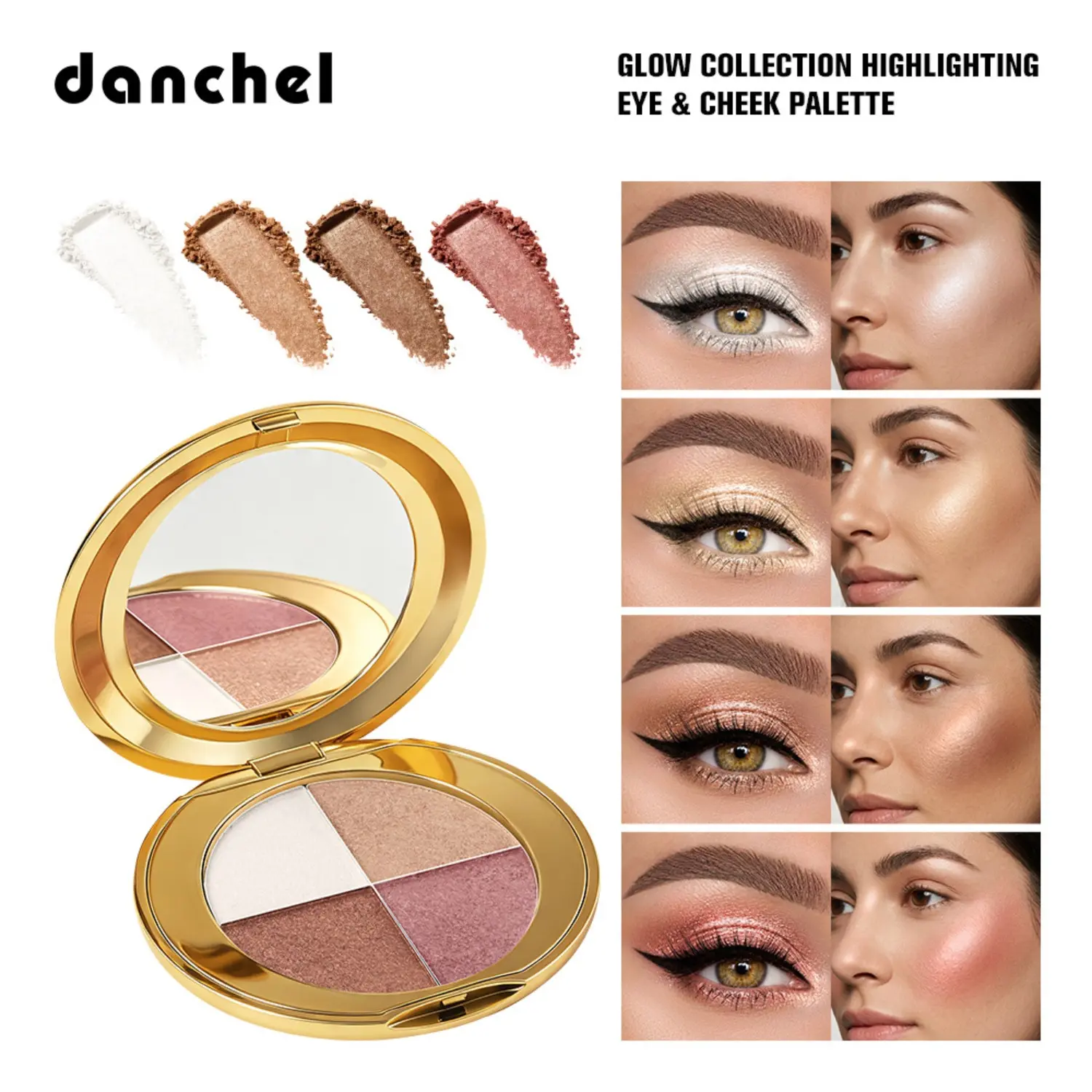 Four-Color Eye & Cheek Multi-Use Palette, Highlighting and Contouring, Versatile Makeup Tool, Enhance Your Look Effortlessly