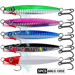 5PCS Metal Jig Lures with 3D Eyes, Saltwater Casting & Jigging Fishing Baits for Shore, Surf & Offshore Fishing, 10g-60g