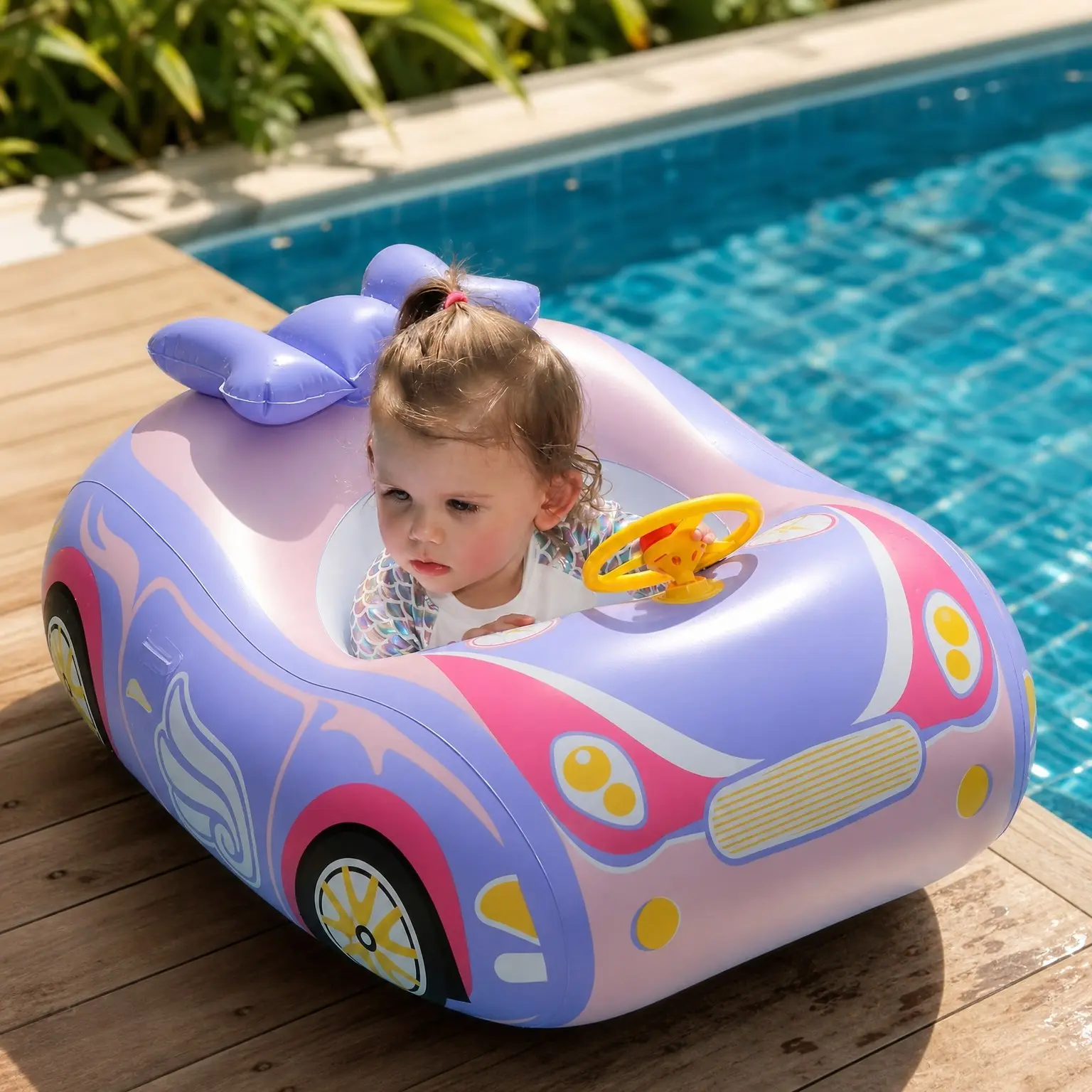 Toddler Inflatable Pool Float with Seat, Ride-On Airplane Baby Floatie for Kids Outdoor Water ToyGift