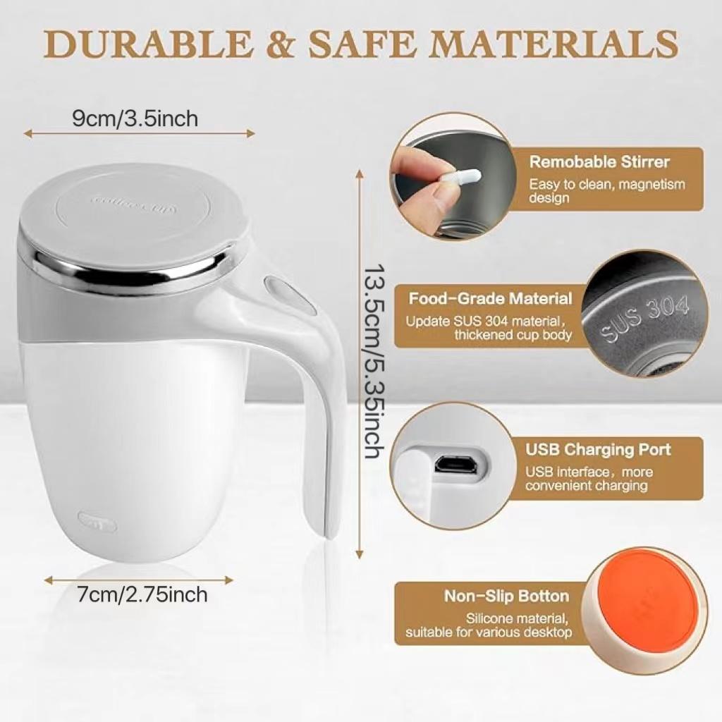 Electric Coffee Stirring Cup, 1 Count Automatic Mixing Cup, Stainless Steel Magnetic Rotating Mug, USB Home Stirring Milk Cup