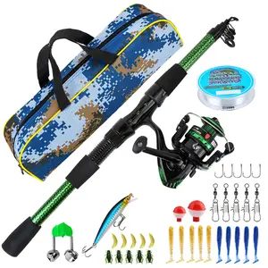 New Adjustable Straight Handle Spinning Reel Set, Outdoor Camping Style, Includes Fishing Line, Accessories, Portable Storage Bag