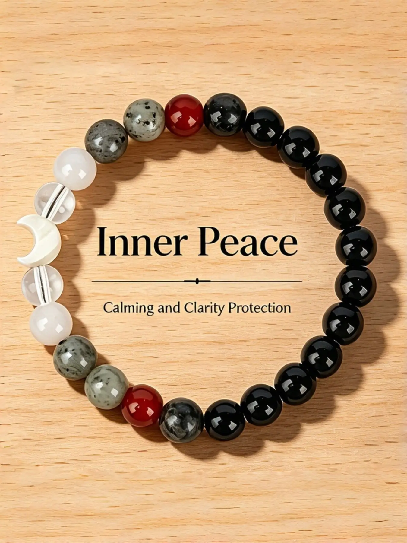 Moonstone Bead Bracelet, Natural Stone Shell Crescent Amulet, Peaceful and Clear Protection Jewelry, Casual Style, All Seasons