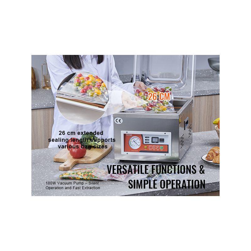 VEVOR Chamber Vacuum Sealer, 260W Sealing Power, Vacuum Packing Machine for Wet Foods, Meats, Marinades and More, Compact Size with 10.2 in Sealing Length, Applied in Home Kitchen and Commercial Use