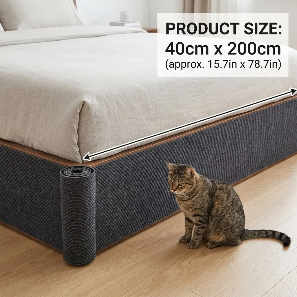 Self-Adhesive Cat Scratch Guard Bed Protector, Durable Carpet Texture, Wall, Bed Frame, Sofa, Cabinet, Pet Furniture Protection Prevent the cat from getting under the bed.