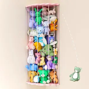 Stuffed Animal Storage, Wooden Soft Toy Shelf, Adjustable Length Nursery Toy Organizer, Plush Toy Holder for Kids Room Decor, Adjustable Rack