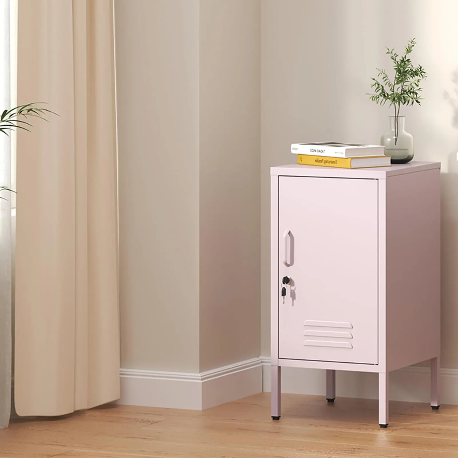 Metal Lockable Storage Side Table Cabinet - 2 Adjustable Shelves, Anti-Tilt Design, Easy Assembly, for Living Room, Bedroom