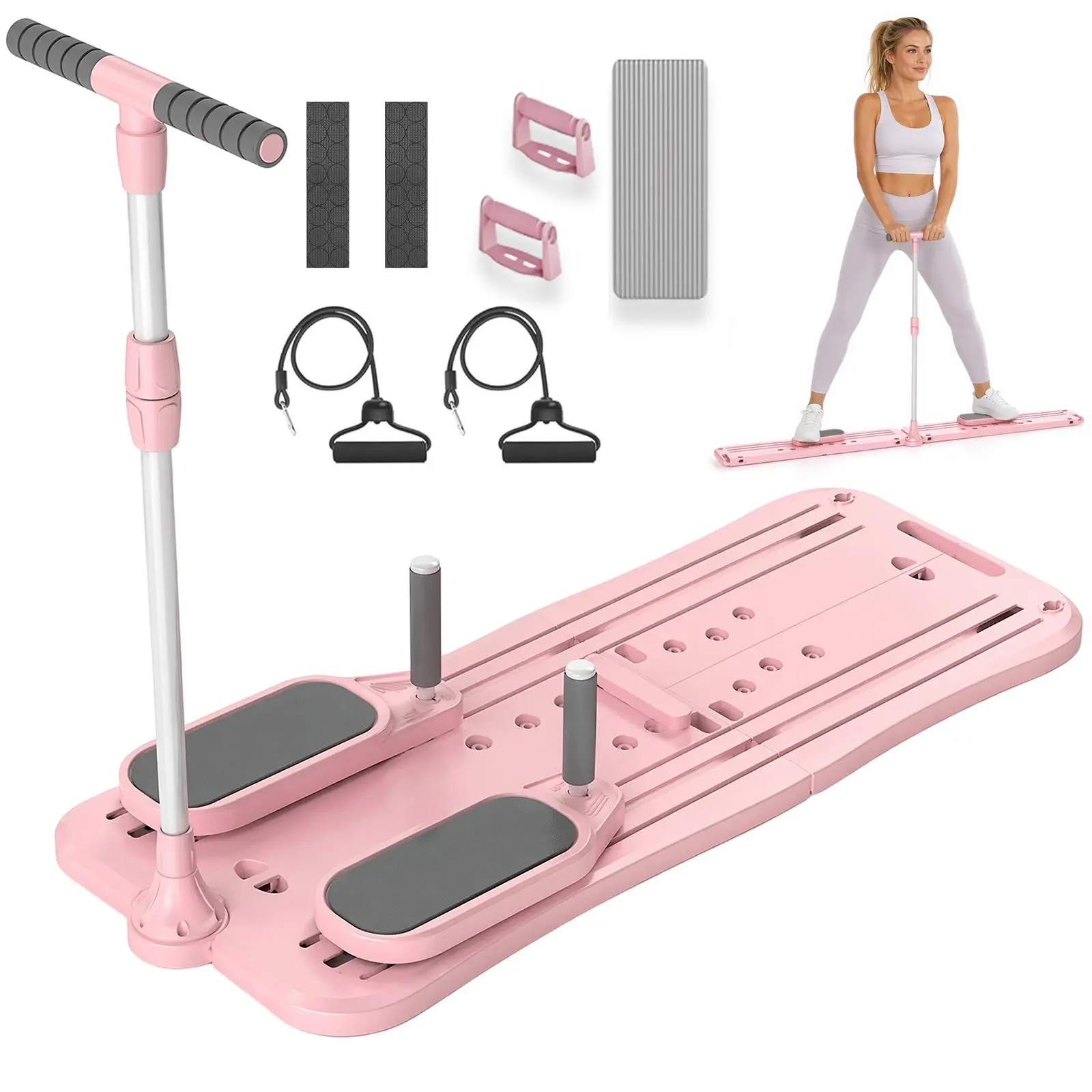 Pilates Board - Pilates Reformer Set, Multi-Purpose Foldable Pilates Reformer Board for Home, 5 in 1 Pilates Sliding Board