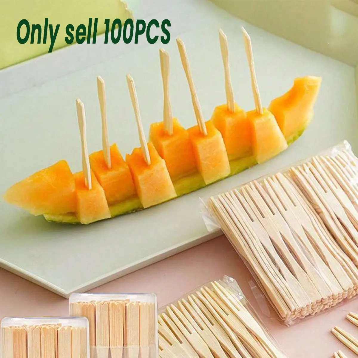100-Pack Bamboo Appetizer Forks, Fruit Forks, Dessert Forks, Home Cake Sweetener Forks, Wedding Party Supplies, Kitchen Utensils, Christmas Gifts