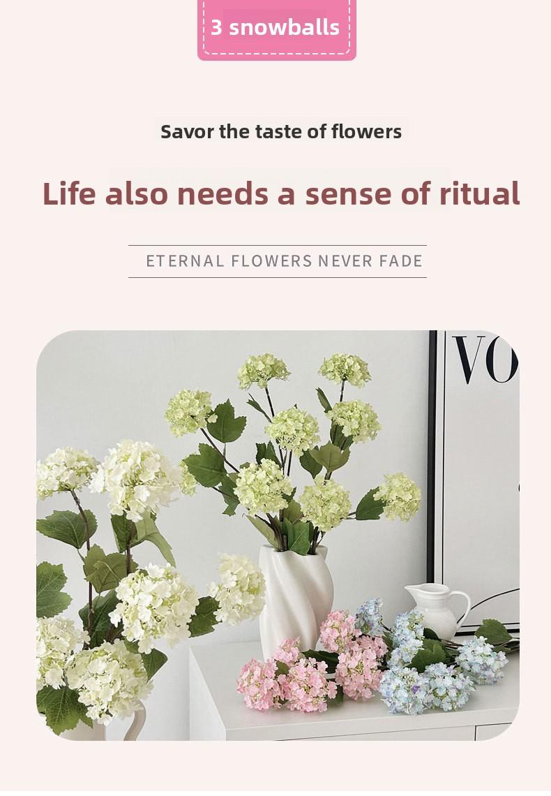 (4 pcs) 3 artificial hydrangea snowball flowers for home decoration, living room display, fake flowers for wedding hall floral arrangements