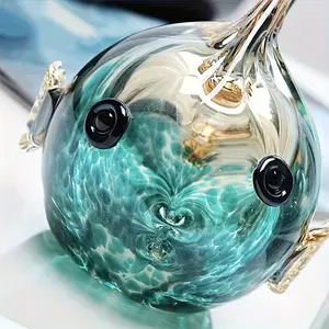 Handmade Crystal Glass Kissing Fish Figurine, Art Glass Bubble Fish Desktop Ornament for Home & Holiday Decor