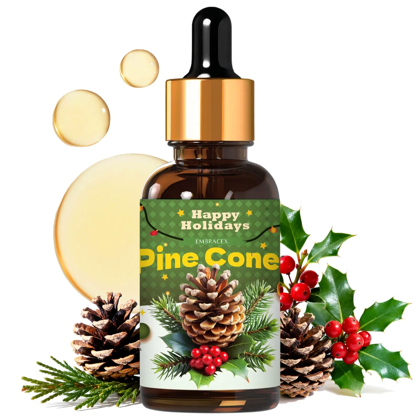 30ML Pine Cones Essential Oil with Dropper, Holiday Fragrance, Gift Idea, Diffuser, Soap/candle Making, Air Freshener, Long-Lasting Scent