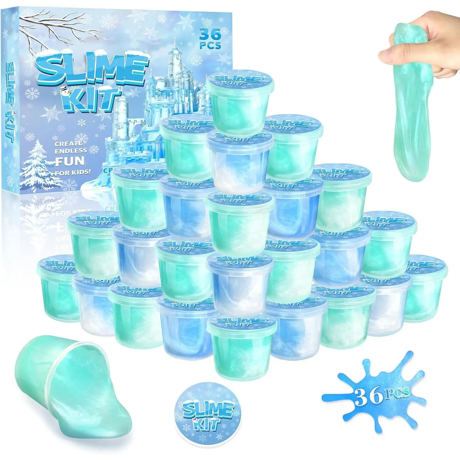 36-Pack Frozen Theme Stretchy Slime Putty Toys - Unisex Kids' Non-Sticky Winter Snowflake Slime, Christmas Party Favors, Classroom Rewards