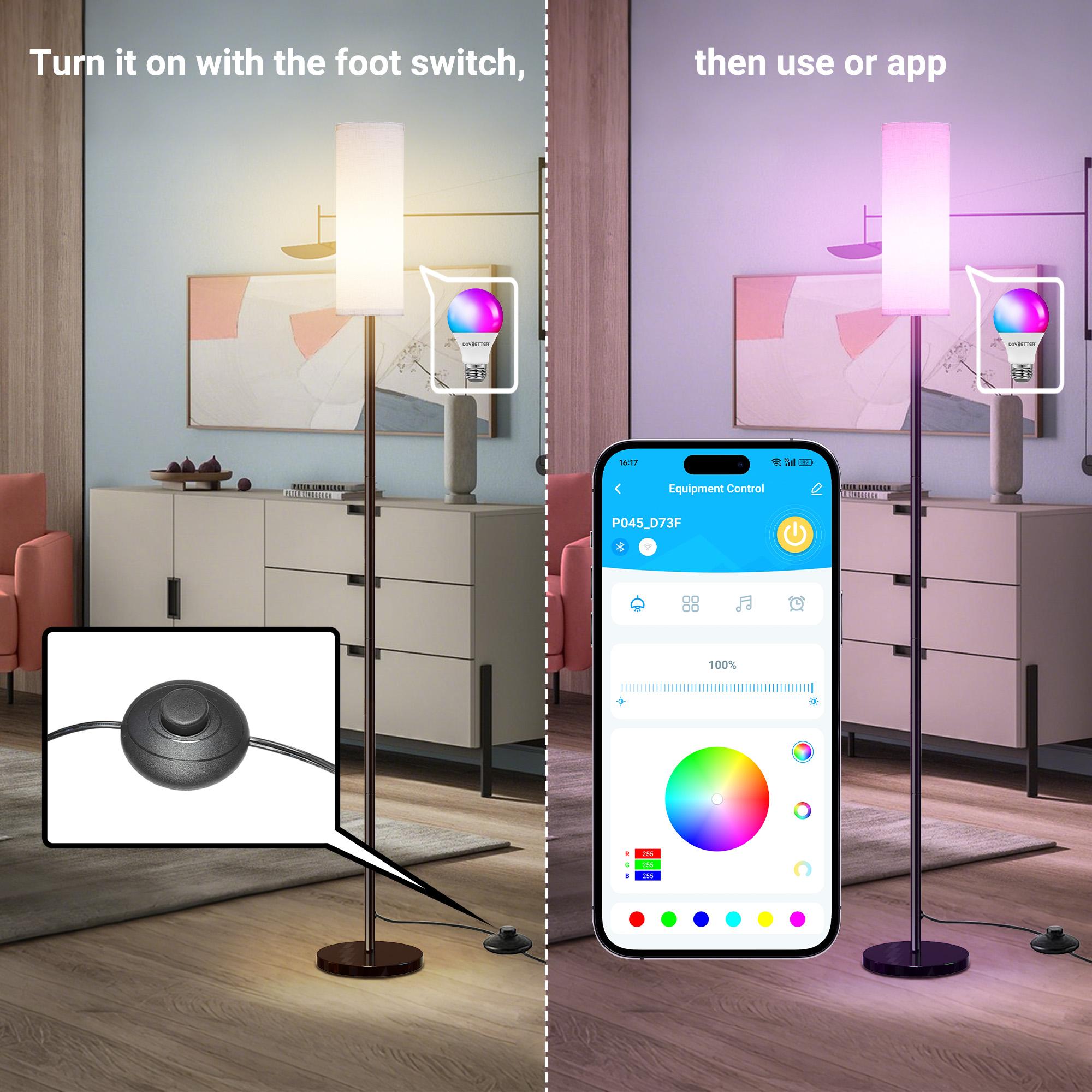 Daybetter Floor Lamp with APP Control and Smart Bulb Included Multi-Purpose Standing Floor Lamp for Living Room Bedroom Office, 2700-6500 K Modern Tall Pole Lamp with Lamp Shade & Foot Switch. Daybetter Floor Lamp with APP Control and Smart Bulb Included Multi-Purpose Standing Floor Lamp for Living Room Bedroom Office, 2700-6500 K Modern Tall Pole Lamp with Lamp Shade & Foot Switch.
