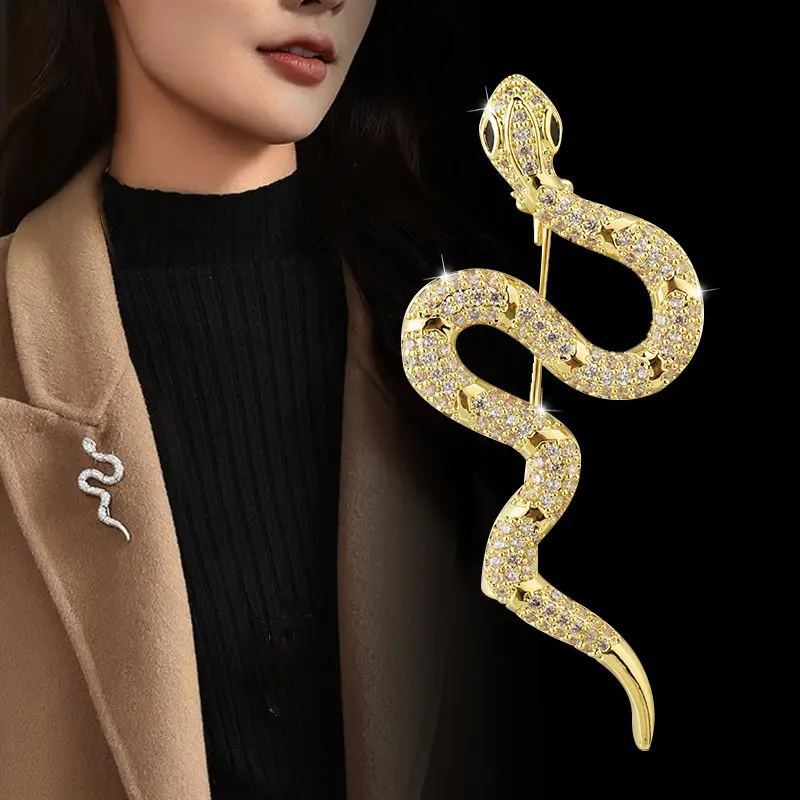 Silver Snake Brooch Clip with Zircon Stones, Metal Coating Luxury Accessory for Women’s Casual Daily Wear, Suits, Sweaters