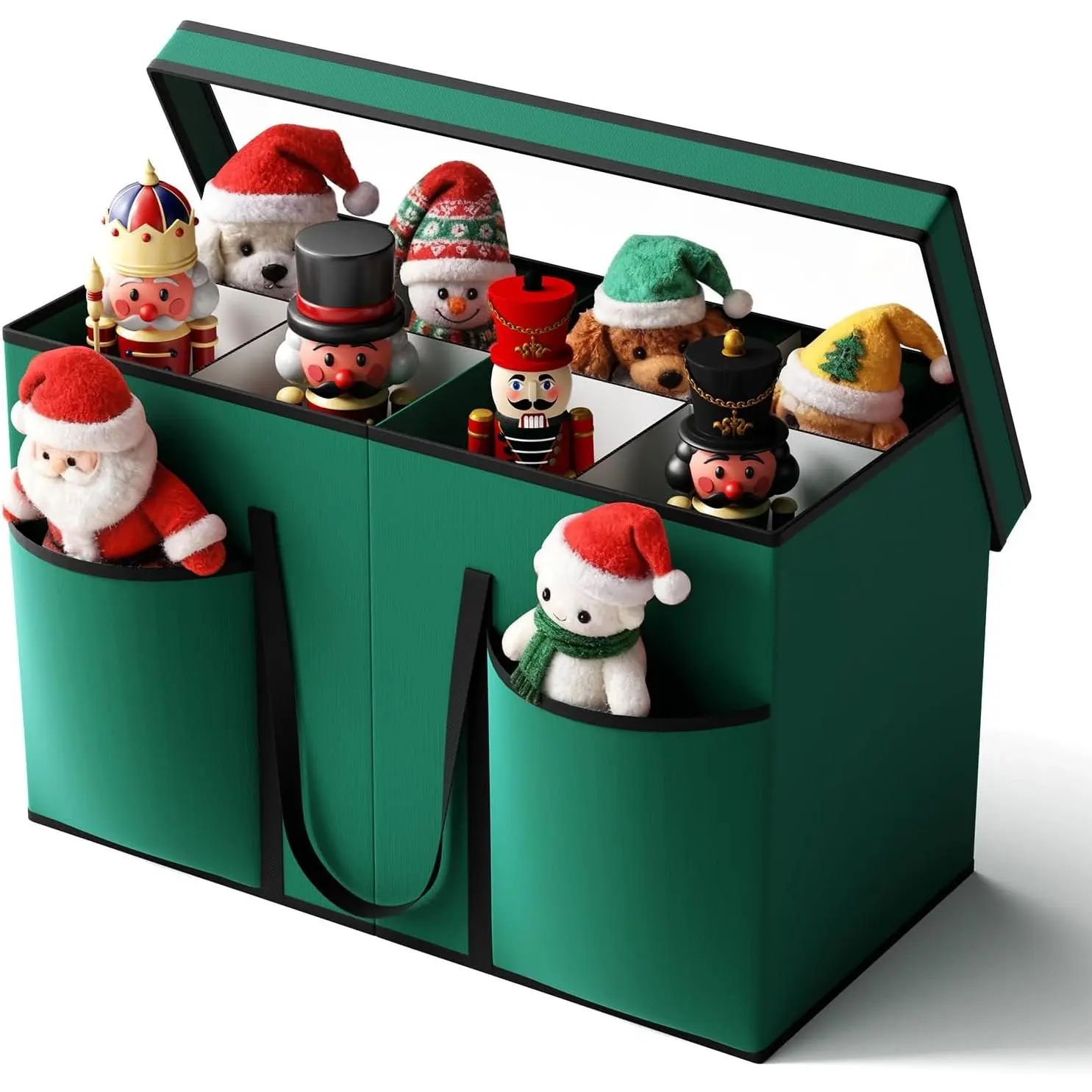 Christmas Figurine Storage Box & Nutcracker Storage Containers with Visible Lid and Dividers, Keeps 8 15"-Figurine Collectibles, Xmas Holiday Decoration Storage Bag, 600D Oxford / -Proof, Green
