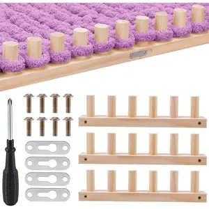 Chunky Blanket Loom Kit, 3-in-1 Wooden Loom Frame Chunky Yarn Loom with preventSlip Pads Friendly Yarn Craft for Blanket Loom for Beginners, 12-