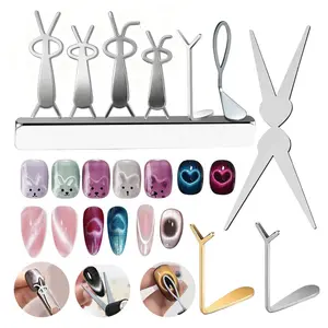 10 Types of Nail Art Cat Eye Y-shaped/ Cute Folded-eared Rabbit-shaped Iron Sheet Auxiliary Tools, [without Electricity] Elegant French Cat Eye Nail Shaping Accessory Tool Set