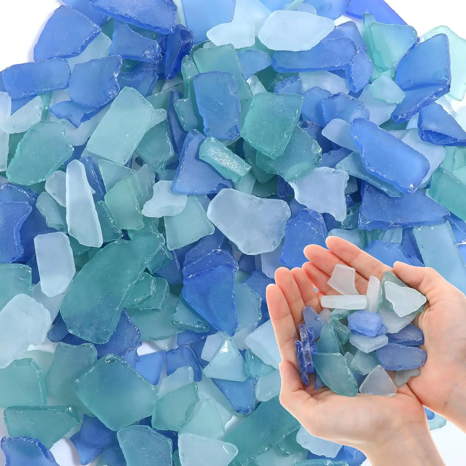 45oz Sea Glass for Crafts, Frosted Seaglass Pieces Vase Filler and Aquarium Decor, Smooth Edge Seaglass for DIY Art and Home Decor (Blue, Green, White)