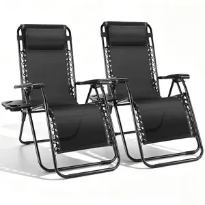 MAKE CHANGES Zero Gravity Recliner Chair Set of 2, Foldable Outdoor Lounge Chair with Cup Holder, Adjustable Patio Chair for Beach, Pool, Patio, Black