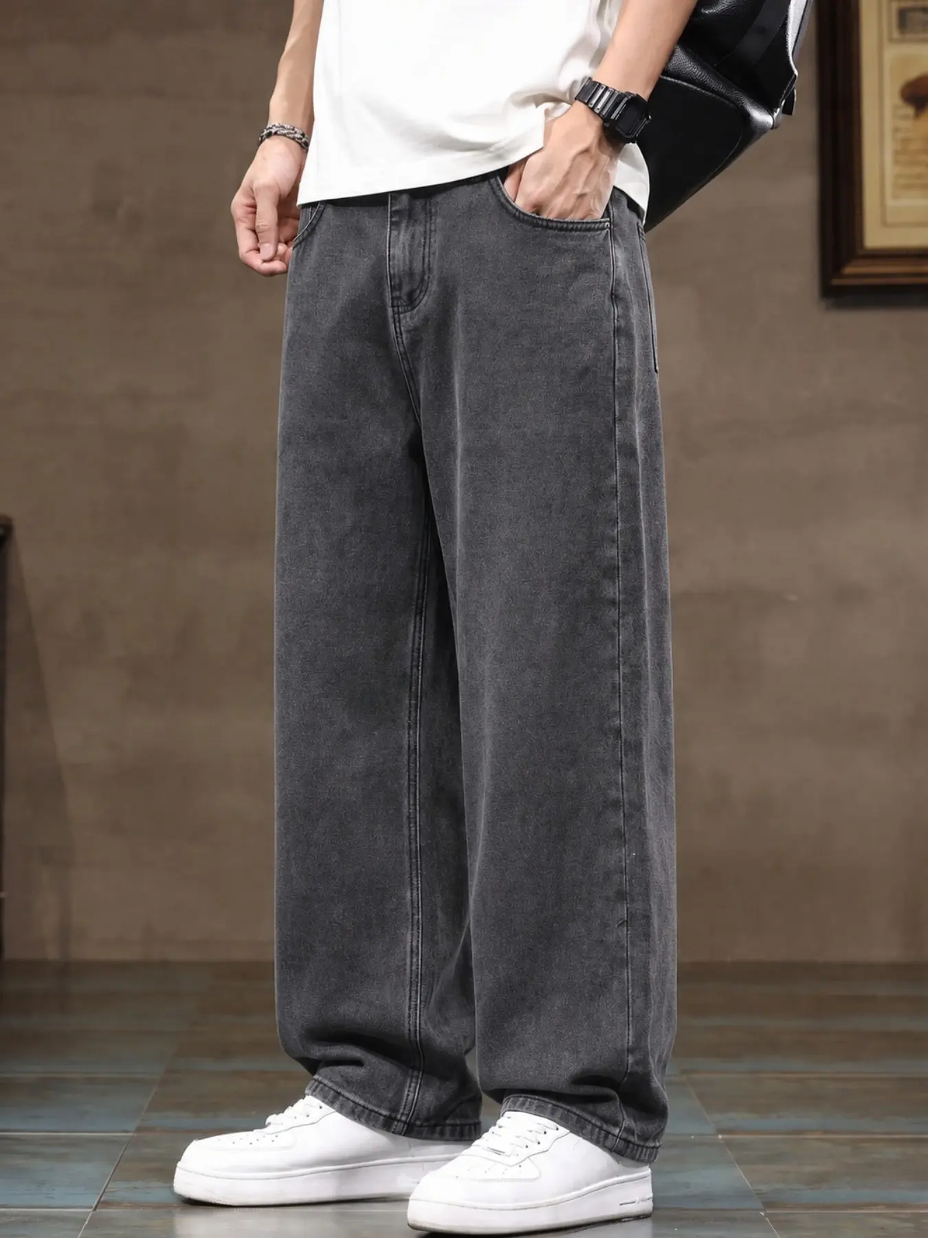 Men's New Washed Vintage Jeans, Loose Fit Oversized Wide Leg, Fashionable and Versatile, Perfect for Daily Wear, Casual Style