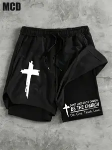 Mcd Cross Be the Church Christian Print 2 in 1 Quick Dry Gym Shorts, Double Layer Anti Chafe Drawstring Athletic Shorts for Gym Running Beach