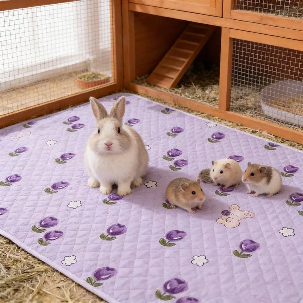 1pc Cute Tulip Printed Small Pet Mat, Quilted Non-slip Soft Hamster Rabbit Pet Bed Mat, Breathable Pet Cage Pad Suitable for Rabbits, Hamsters & Other Small Pets, For Cage & Bed Rest Use