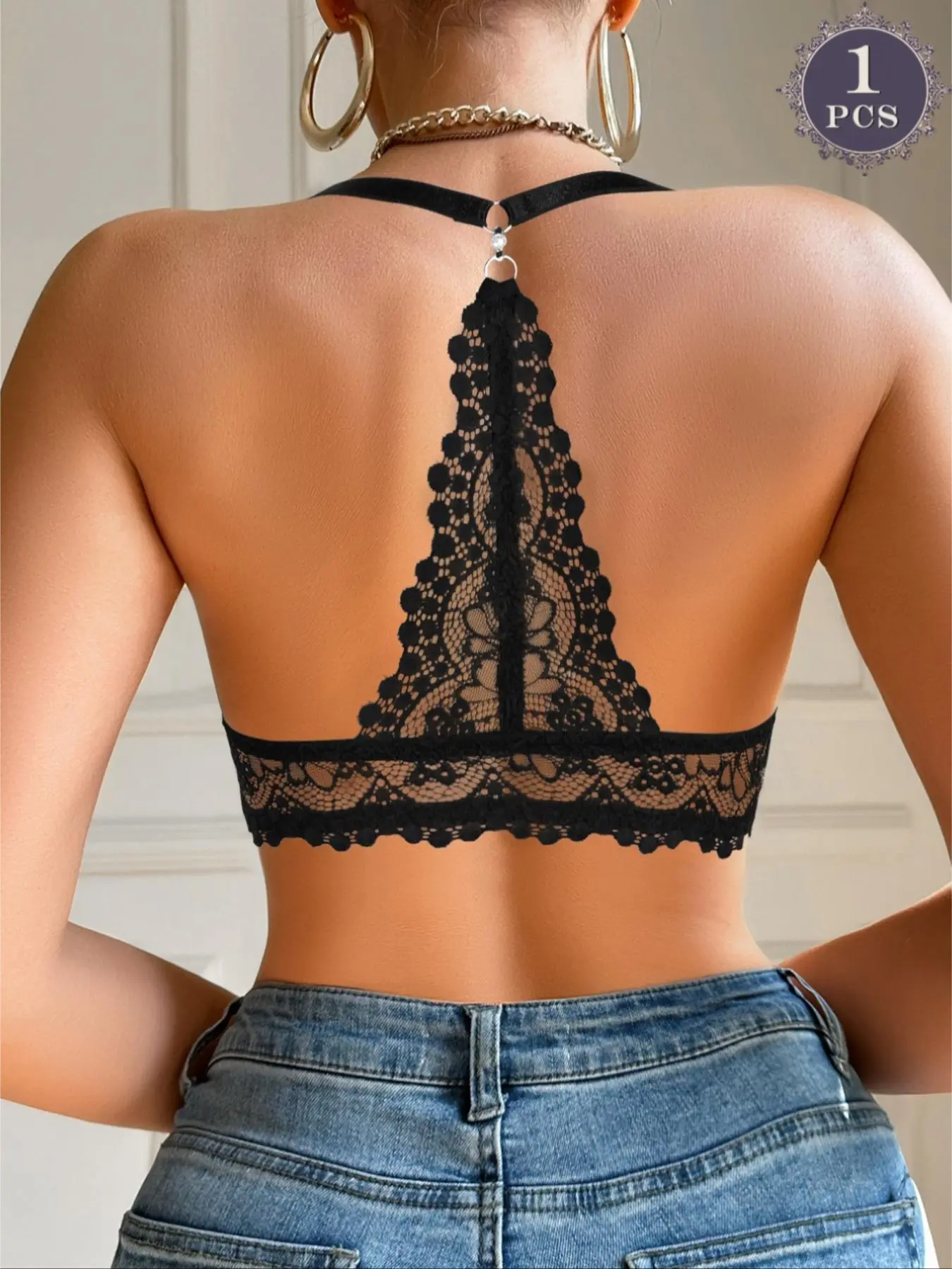 Women's Sexy Front Buckle Lace Push-Up Bra, Medium Support, Fitted, 3/4 Coverage, All Seasons, Plain Design, Lined