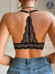 Women's Sexy Front Buckle Lace Push-Up Bra, Medium Support, Fitted, 3/4 Coverage, All Seasons, Plain Design, Lined