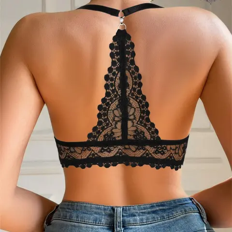 Women's Sexy Front Buckle Lace Push-Up Bra, Medium Support, Fitted, 3/4 Coverage, All Seasons, Plain Design, Lined, Front Pushup Bra